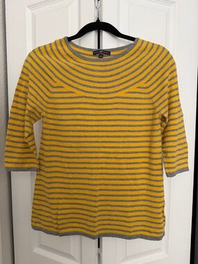 🇺🇸🎉GAP Yellow and Gray Striped Quarter Sleeve Knit Top